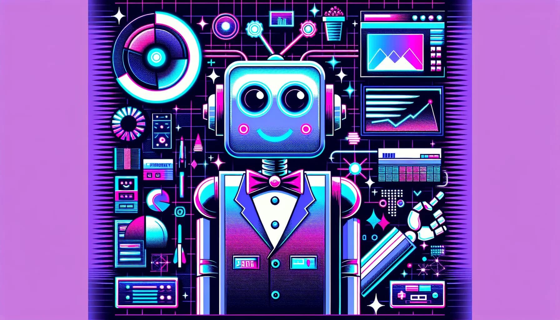 Retro-futuristic illustration for LLC vs S-Corp vs C-Corp: Which Business Entity for Your Startup - featuring friendly robots and 80s synthwave computer aesthetics